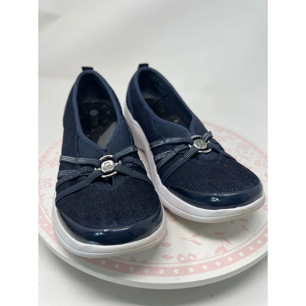 BZEES Rosie Slip On Sneaker Womens 6M Navy Blue Washable Comfort Wedge Shoes